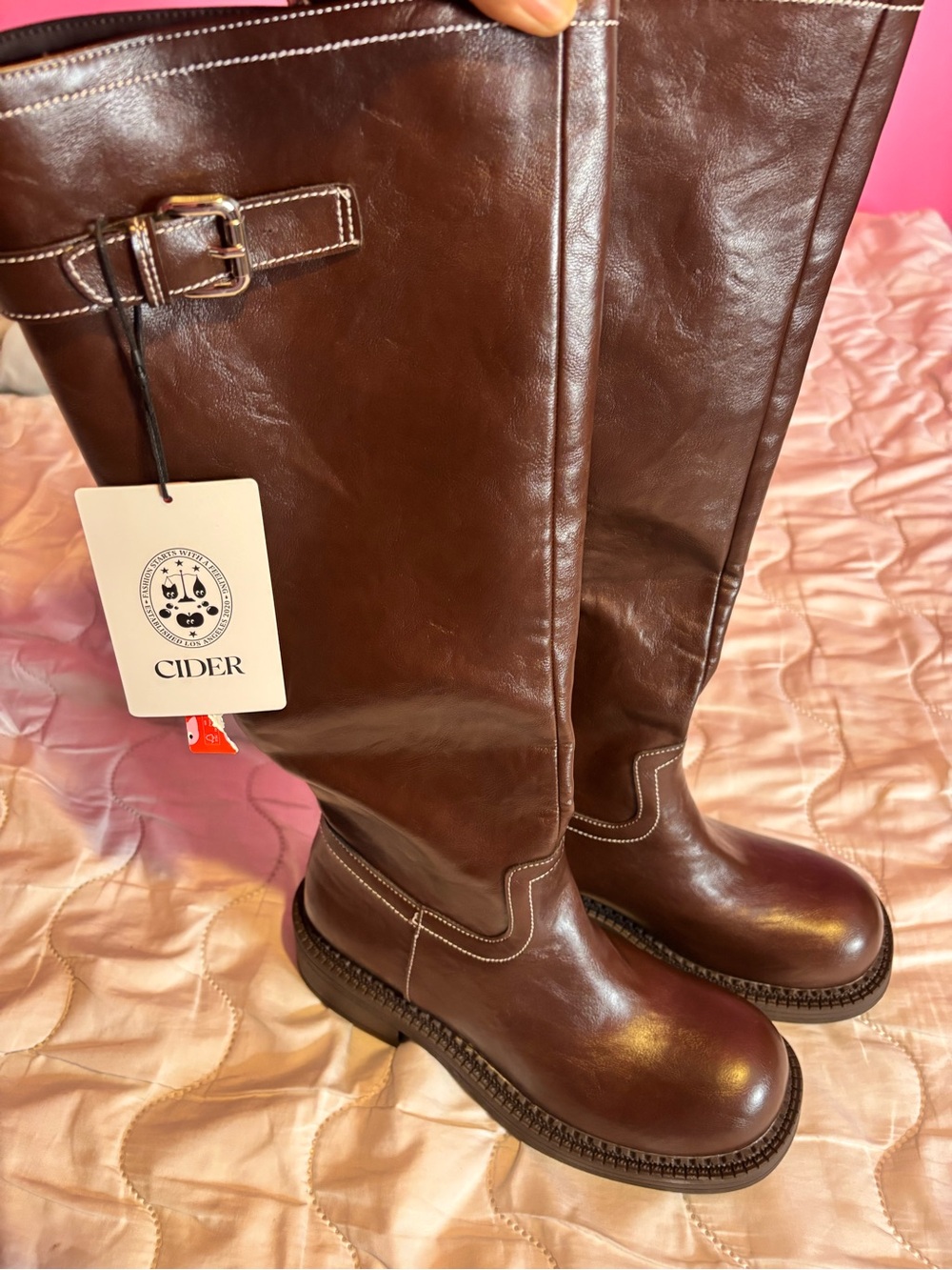 CIDER Brown Knee High Riding Boots Buckle Moto Chunky Sole Size 39 NWT
